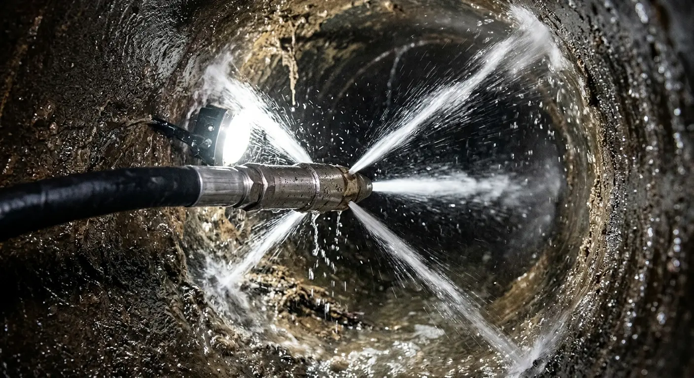 High-pressure hydro jetting nozzle cleaning sewer pipe for Storm Drain Cleaning in Hampton